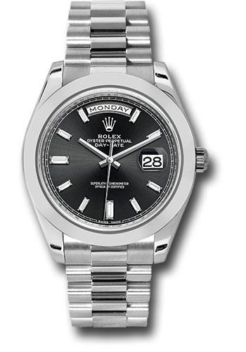 Rolex Day-Date 228206 950 Platinum 40 Smooth Bezel - Black Baguette Diamond Dial - President Bracelet - bkbdp Main image