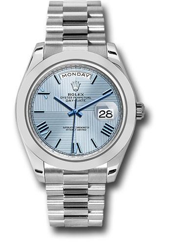 Rolex Day-Date 228206 950 Platinum 40 Smooth Bezel - Ice Blue Quadrant Motif Bevelled Roman Dial - President Bracelet - ibqmrp Main image