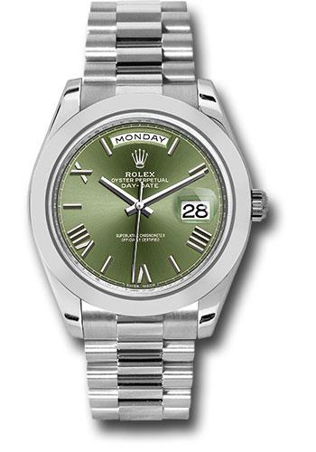 Rolex Day-Date 228206 950 Platinum 40 Smooth Bezel - Olive Green Bevelled Roman Dial - President Bracelet - ogrp