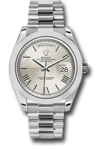 Rolex Day-Date 228206 950 Platinum 40 Smooth Bezel - Silver Quadrant Motif Bevelled Roman Dial - President Bracelet - sqmrp