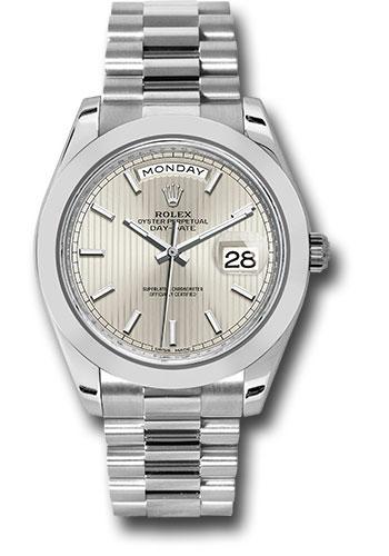 Rolex Day-Date 228206 950 Platinum 40 Smooth Bezel - Silver Strip Motif Index Dial - President Bracelet - ssmip
