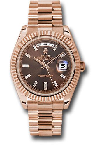 Rolex Day-Date 228235 Everose Gold 40 Fluted Bezel - Chocolate Baguette Diamond Dial - President Bracelet - chbdp