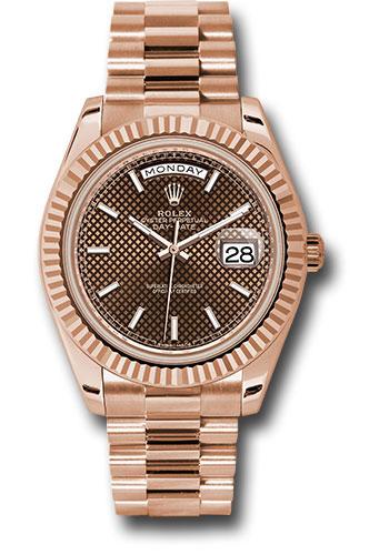 Rolex Day-Date 228235 Everose Gold 40 Fluted Bezel - Chocolate Diagonal Motif Index Dial - President Bracelet - chodmip Main image