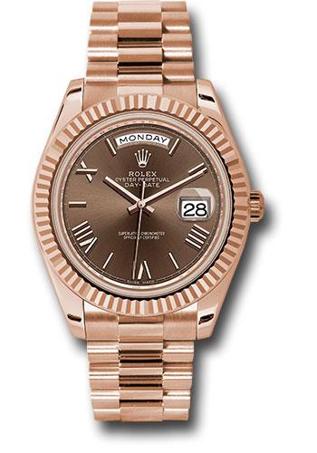 Rolex Day-Date 228235 Everose Gold 40 Fluted Bezel - Chocolate Bevelled Roman Dial - President Bracelet - chorp