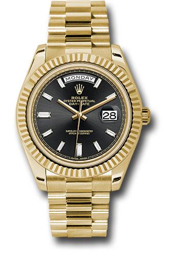 Rolex Day-Date 228238 Yellow Gold 40 Fluted Bezel - Black Baguette Diamond Dial - President Bracelet - bkbdp