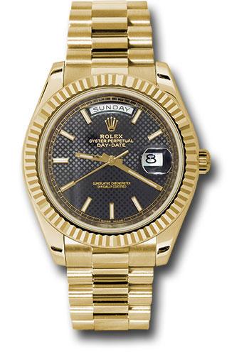 Rolex Day-Date 228238 Yellow Gold 40 Fluted Bezel - Black Diagonal Motif Index Dial - President Bracelet - bkdmip Main image