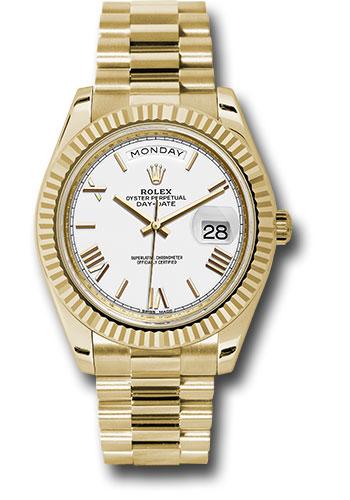 Rolex Day-Date 228238 Yellow Gold 40 Fluted Bezel - White Bevelled Roman Dial - President Bracelet - wrp