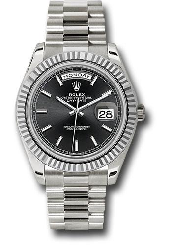 Rolex Day-Date 228239 White Gold 40 Fluted Bezel - Black Index Dial - President Bracelet - bkip