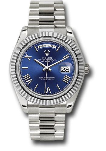 Rolex Day-Date 228239 White Gold 40 Fluted Bezel - Blue Bevelled Roman Dial - President Bracelet - blrp