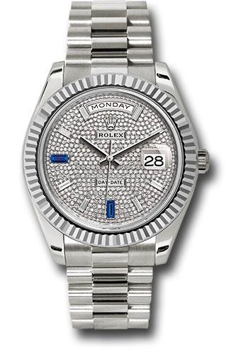 Rolex Day-Date 228239 White Gold 40 Fluted Bezel - Diamond Paved Baguette Diamond Dial - President Bracelet - dp7d2sp