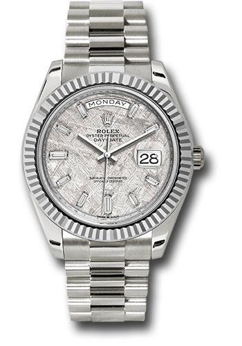 Rolex Day-Date 228239 White Gold 40 Fluted Bezel - Meteorite Baguette Diamond Dial - President Bracelet - mtdp Main image