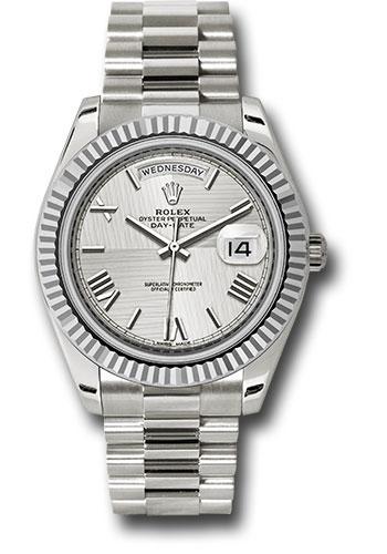 Rolex Day-Date 228239 White Gold 40 Fluted Bezel - Silver Quadrant Motif Bevelled Roman Dial - President Bracelet - sqmrp