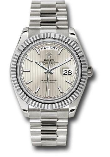 Rolex Day-Date 228239 White Gold 40 Fluted Bezel - Silver Stripe Motif Index Dial - President Bracelet - ssmip
