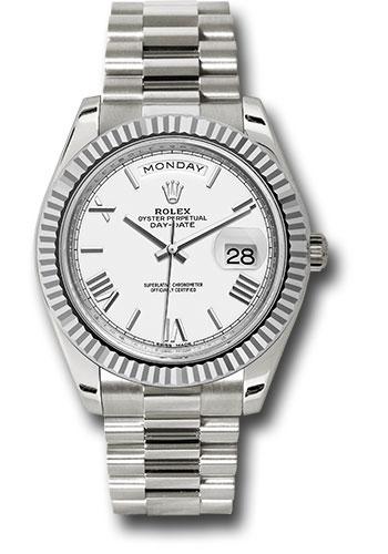 Rolex Day-Date 228239 White Gold 40 Fluted Bezel - White Bevelled Roman Dial - President Bracelet - wrp