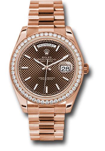 Rolex Day-Date 228345RBR Everose Gold 40 Everose Gold Bezel - Chocolate Diagonal Motif Index Dial - President Bracelet - chodmip