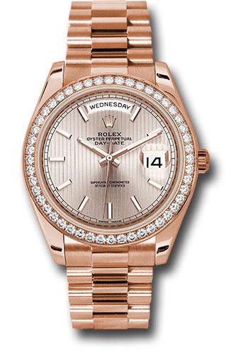 Rolex Day-Date 228345RBR Everose Gold 40 Everose Gold Bezel - Sundust Strip Motif Index Dial - President Bracelet - sdsmip