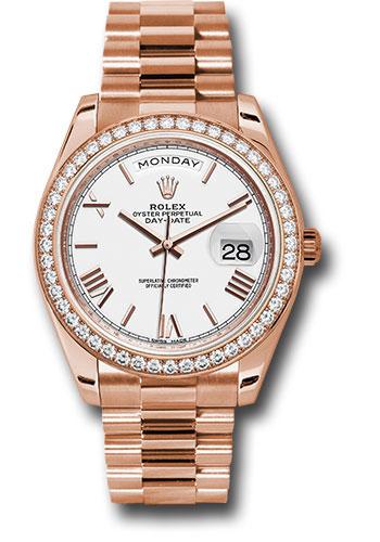 Rolex Day-Date 228345RBR Everose Gold 40 Everose Gold Bezel - White Bevelled Roman Dial - President Bracelet - wrp