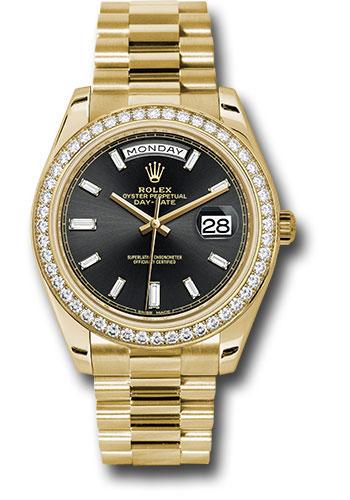 Rolex Day-Date 228348RBR Yellow Gold 40 Bezel - Black Baguette Diamond Dial - President Bracelet - bkbdp Main image