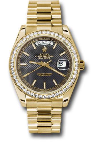 Rolex Day-Date 228348RBR Yellow Gold 40 Bezel - Black Diagonal Motif Index Dial - President Bracelet - bkdmip