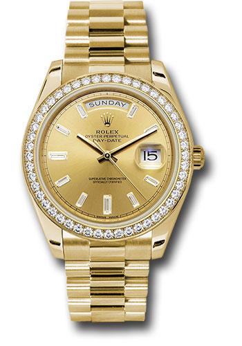 Rolex Day-Date 228348RBR Yellow Gold 40 Yellow Gold Bezel - Champagne Baguette Diamond Dial - President Bracelet - chbdp