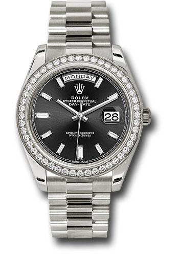 Rolex Day-Date 228349RBR White Gold 40 White Gold Bezel - Black Baguette Diamond Dial - President Bracelet - bkbdp
