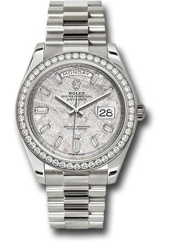 Rolex Oyster Perpetual 228349RBR White Gold Day-Date 40 - Diamond Bezel - Meteorite Baguette Diamond Dial - President Bracelet - mtbdp