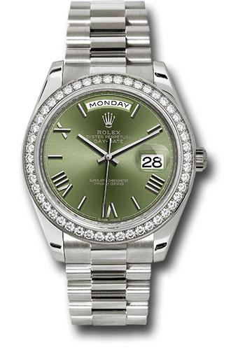 Rolex Day-Date 228349RBR White Gold 40 Bezel - Olive Green Bevelled Roman Dial - President Bracelet - ogrp