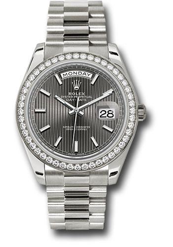 Rolex Day-Date 228349RBR White Gold 40 Bezel - Dark Rhodium Stripe Motif Index Dial - President Bracelet - rsmip