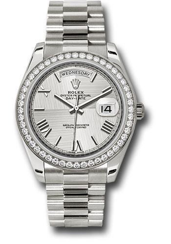 Rolex Day-Date 228349RBR White Gold 40 Bezel - Silver Quadrant Motif Bevelled Roman Dial - President Bracelet - sqmrp