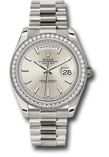 Rolex Day-Date 228349RBR White Gold 40 Bezel - Silver Stripe Motif Index Dial - President Bracelet - ssmip