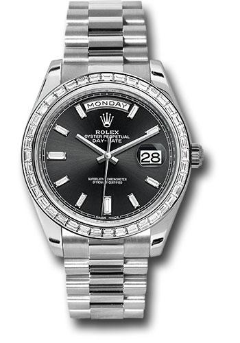 Rolex Day-Date 228396TBR 950 Platinum 40 Bezel - Black Baguette Diamond Dial - President Bracelet - bkbdp