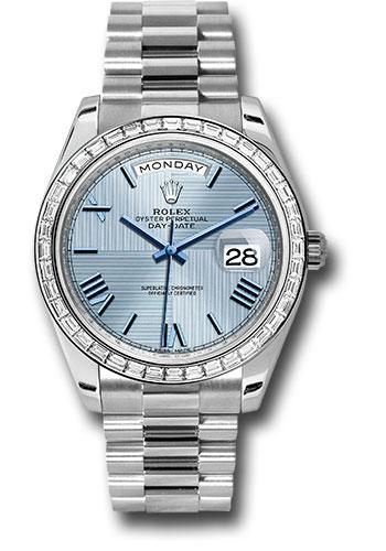 Rolex Day-Date 228396TBR 950 Platinum 40 Bezel - Ice Blue Quadrant Motif Bevelled Roman Dial - President Bracelet - ibqmrp