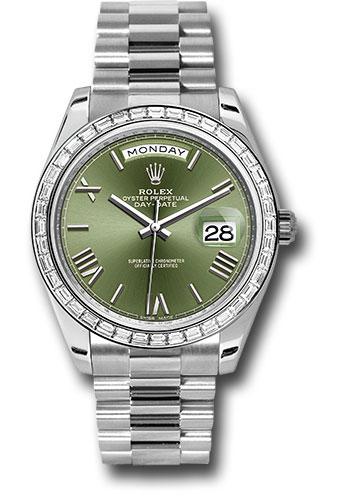Rolex Day-Date 228396TBR 950 Platinum 40 Bezel - Olive Green Bevelled Roman Dial - President Bracelet - ogrp
