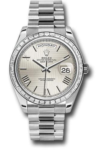 Rolex Day-Date 228396TBR 950 Platinum 40 Bezel - Silver Quadrant Motif Bevelled Roman Dial - President Bracelet - sqmrp