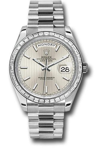 Rolex Day-Date 228396TBR 950 Platinum 40 Bezel - Silver Strip Motif Index Dial - President Bracelet - ssmip