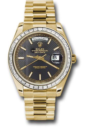 Rolex Day-Date 228398TBR Yellow Gold 40 Bezel - Black Diagonal Motif Index Dial - President Bracelet - bkdmip