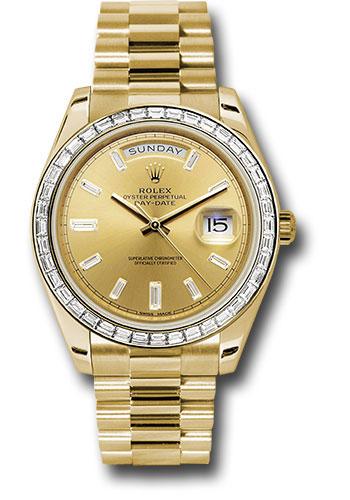 Rolex Day-Date 228398TBR Yellow Gold 40 Bezel - Champagne Baguette Diamond Dial - President Bracelet - chbdp