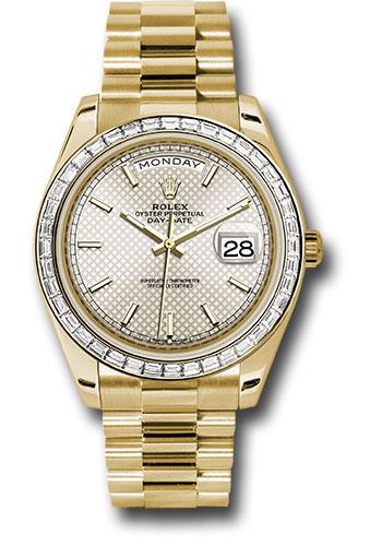 Rolex Day-Date 228398TBR Yellow Gold 40 Bezel - Silver Diagonal Motif Index Dial - President Bracelet - sdmip