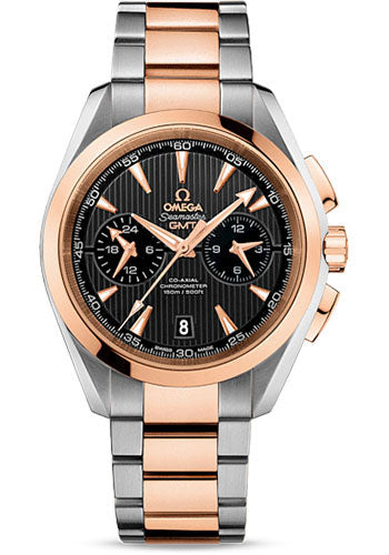 Omega Seamaster 231.20.43.52.06.001 Aqua Terra 150 M Co-Axial GMT Chronograph 43mm Steel And Red Gold Case - Grey Dial - Steel Bracelet