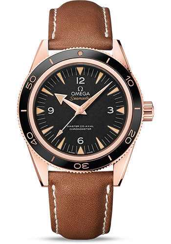 Omega Seamaster 233.62.41.21.01.002 300 Omega Master Co-Axial 41mm Sedna Gold Case - Ceramic Bezel - Black Dial - Brown Leather Strap