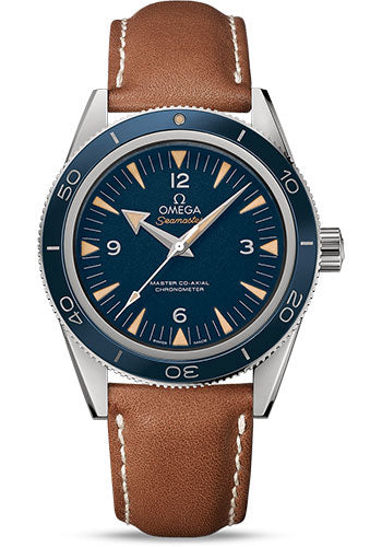 Omega Seamaster 233.92.41.21.03.001 300 Omega Master Co-Axial 41mm Titanium Case - Ceramic Bezel - Blue Dial - Brown Leather Strap