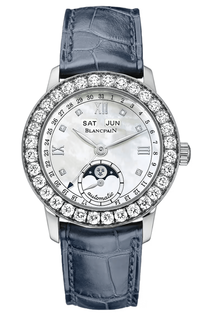 Blancpain 2360 1991A 55A Ladybird Quantieme Complet White Gold Diamond Blue Alligator Ladies
