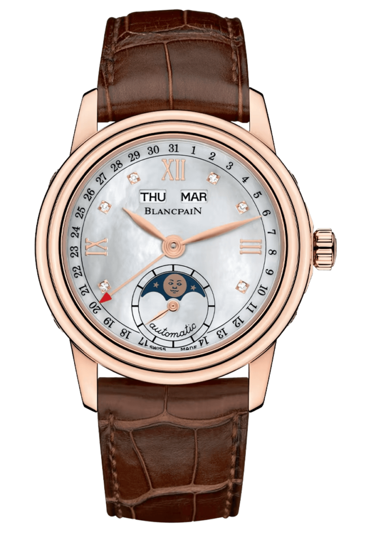 Blancpain 2360 3691A 55A Ladybird Quantieme Complet Mother of Pearl Red Gold Alligator Ladies Main image