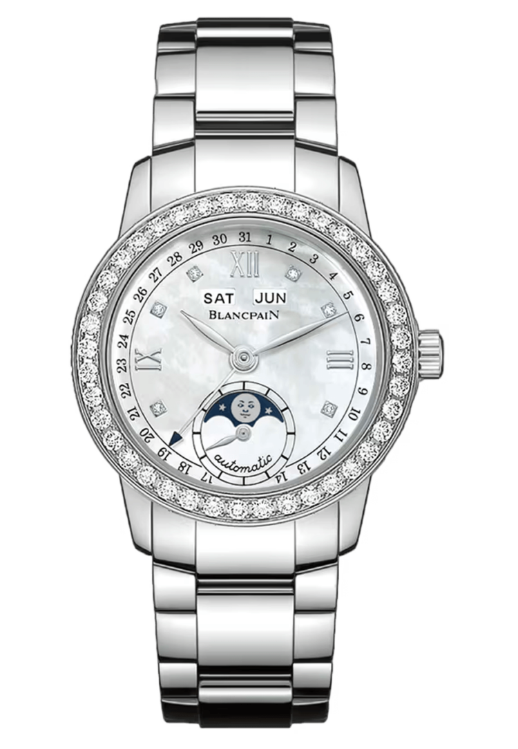 Blancpain 2360 4691A 71A Ladybird Quantieme Complet Mother of Pearl Diamond Steel Ladies