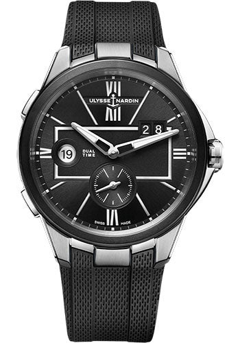 Ulysse Nardin Executive Dual Time 42mm Beware of Blast - Steel Case - Black Dial - Rubber Strap