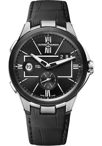 Ulysse Nardin Executive Dual Time 42mm Beware of Blast - Steel Case - Black Dial - Leather Strap