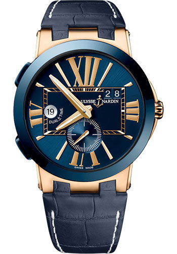 Ulysse Nardin Dual Time 43mm - Rose Gold Case - Blue Dial - Leather Strap