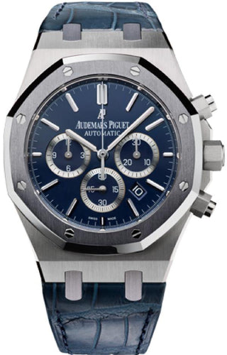Audemars Piguet Royal Oak 26325PL.OO.D310CR.01 41mm Leo Messi Chronograph Platinum Tantalum Bezel Blue Index Dial Alligator Leather Strap Main image