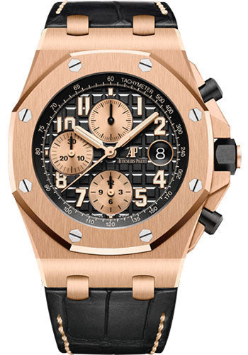 Audemars Piguet Royal Oak Offshore 26470OR.OO.A002CR.02 Selfwinding Chronograph 42mm - Pink Gold - Black Dial - Black Alligator Strap