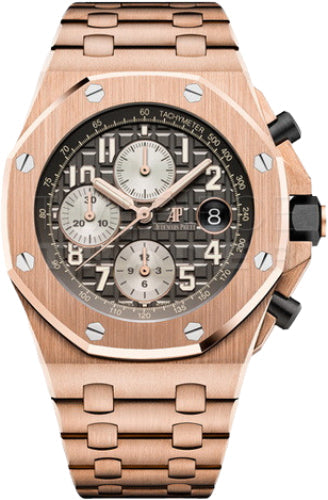 Audemars Piguet Royal Oak Offshore 26470OR.OO.1000OR.02 Selfwinding Chronograph 42mm Rose Gold Grey Arabic Dial Bracelet